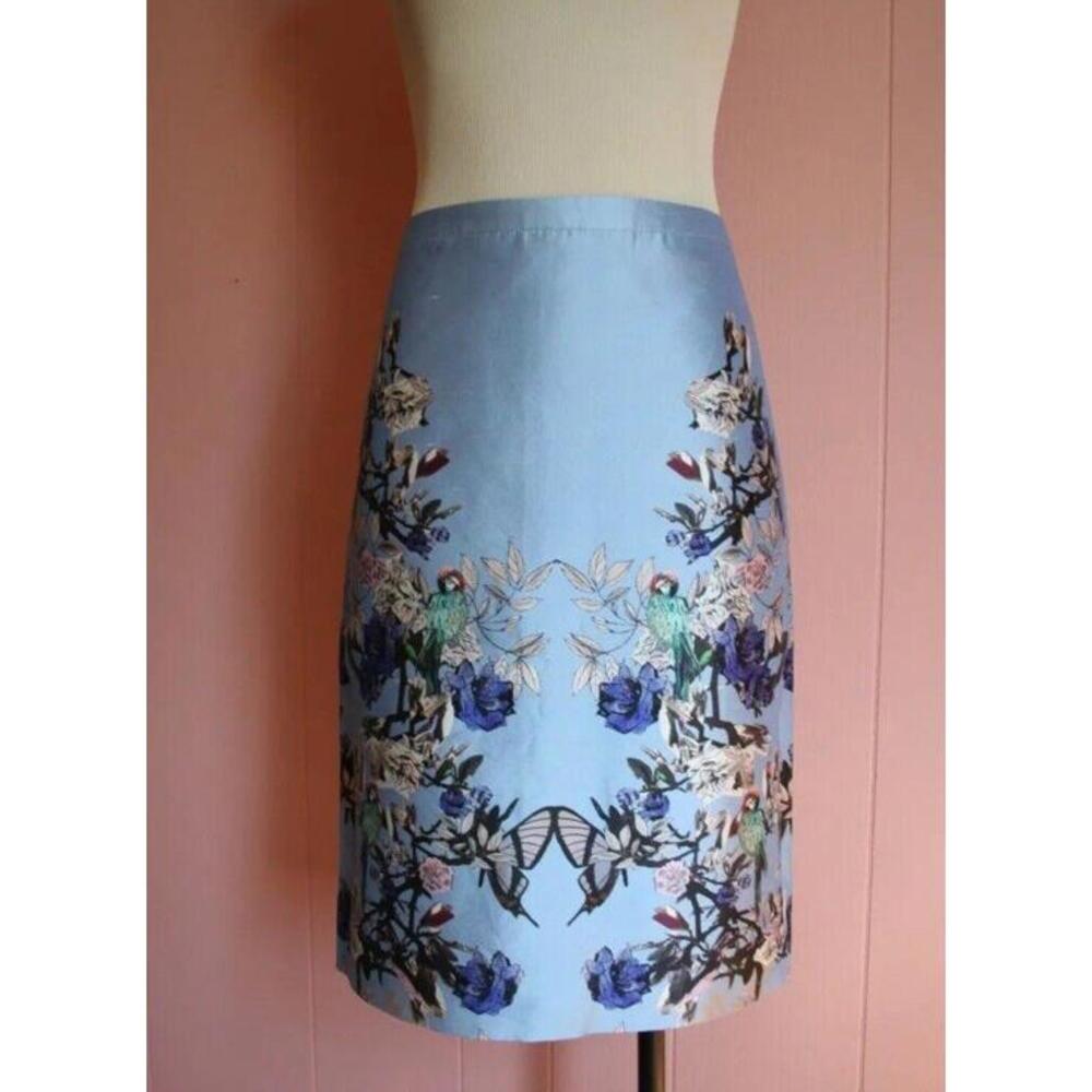 J. Crew Collection Silk Blend  Floral Hummingbird Blue Multi pencil Skirt 4